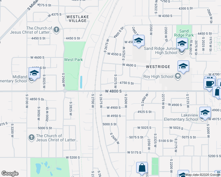 map of restaurants, bars, coffee shops, grocery stores, and more near 2596 West 4800 South in Roy