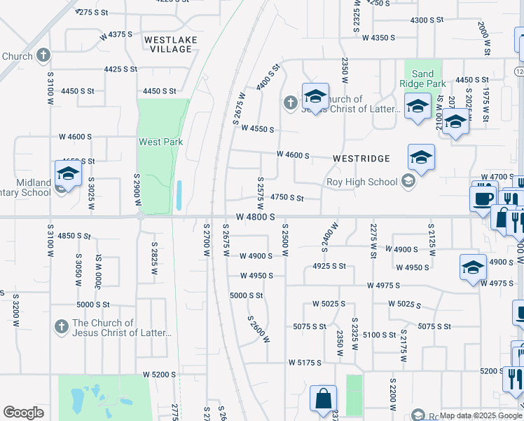 map of restaurants, bars, coffee shops, grocery stores, and more near 2596 West 4800 South in Roy