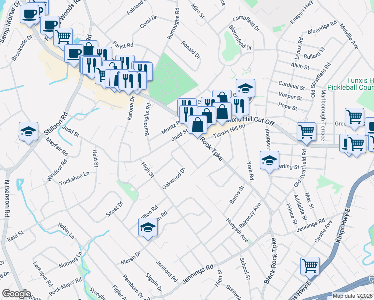 map of restaurants, bars, coffee shops, grocery stores, and more near 283 Oakwood Drive in Fairfield