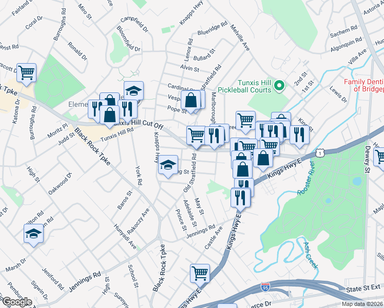 map of restaurants, bars, coffee shops, grocery stores, and more near 506 Old Stratfield Road in Fairfield
