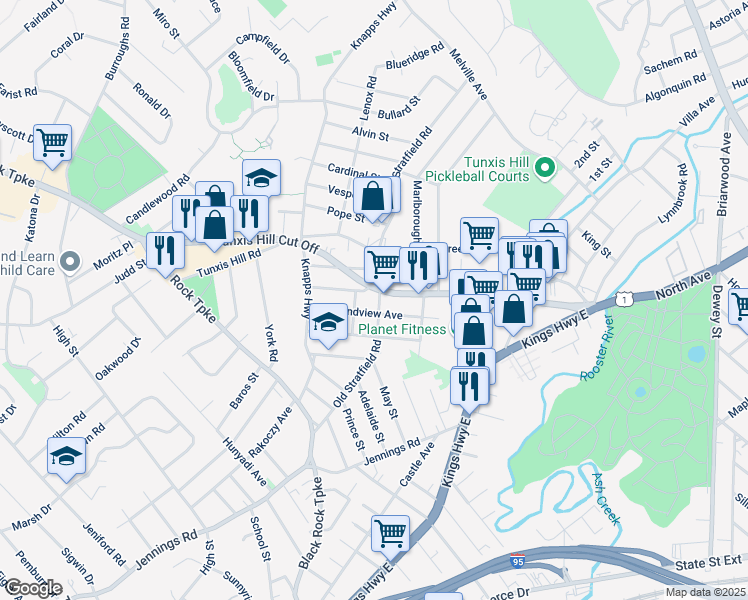 map of restaurants, bars, coffee shops, grocery stores, and more near 506 Old Stratfield Road in Fairfield