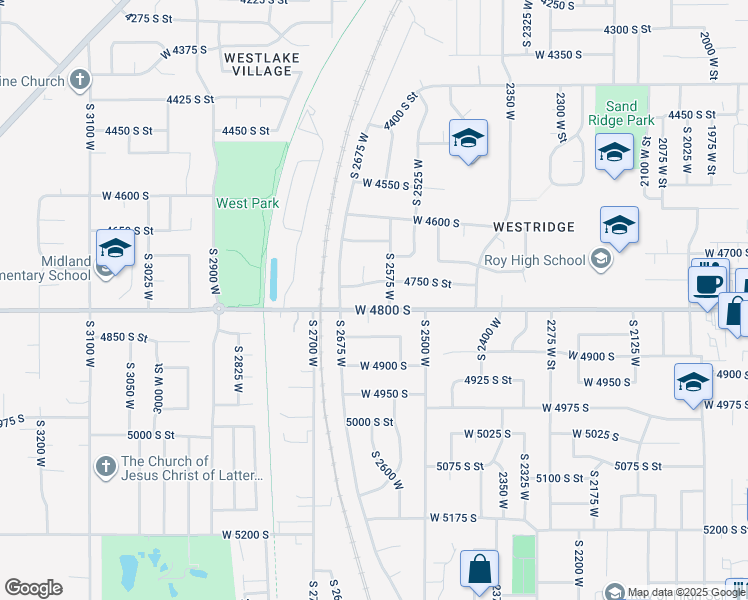 map of restaurants, bars, coffee shops, grocery stores, and more near 2596 West 4800 South in Roy