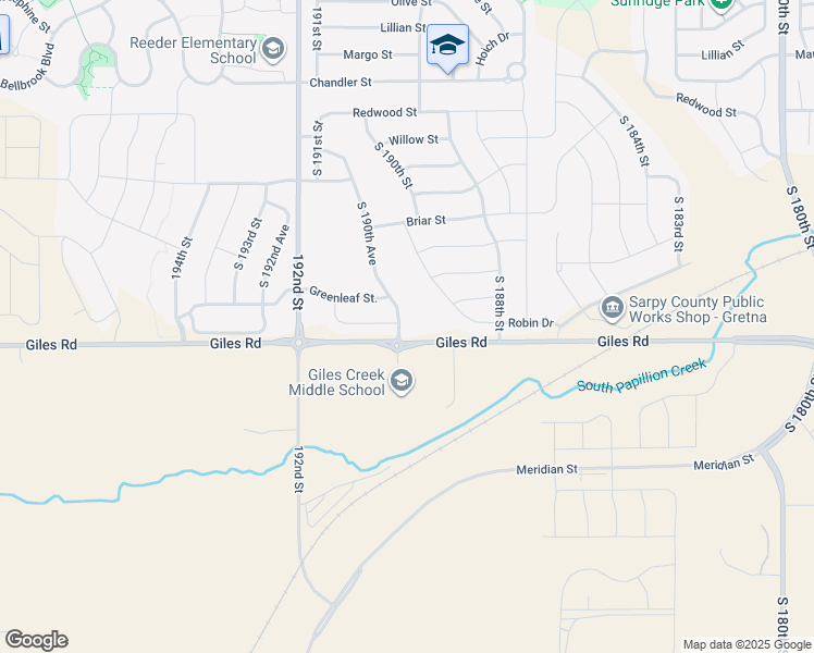 map of restaurants, bars, coffee shops, grocery stores, and more near 8251 South 190th Avenue in Omaha