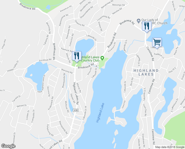 map of restaurants, bars, coffee shops, grocery stores, and more near 2229 Lakeside Drive West in Vernon Township