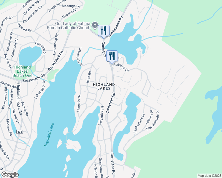 map of restaurants, bars, coffee shops, grocery stores, and more near 781 Canistear Road in Vernon Township