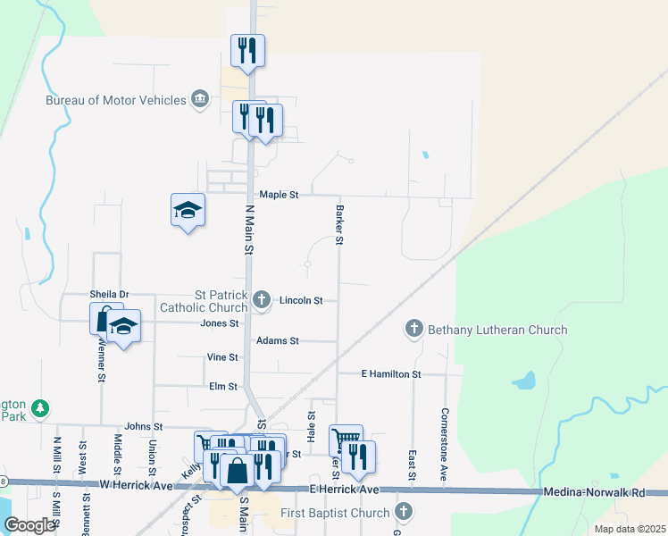 map of restaurants, bars, coffee shops, grocery stores, and more near 523 Barker Street in Wellington