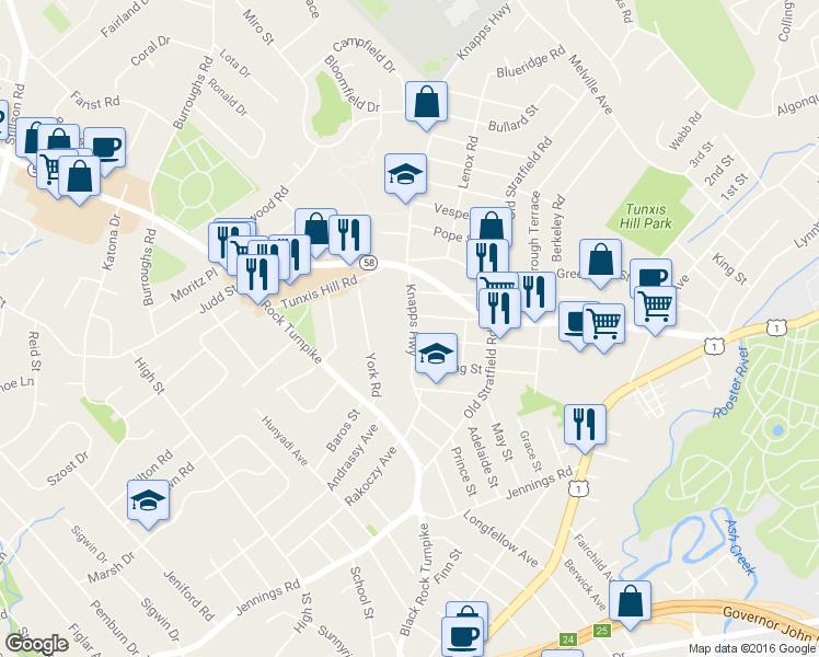 map of restaurants, bars, coffee shops, grocery stores, and more near 784 Knapps Highway in Fairfield