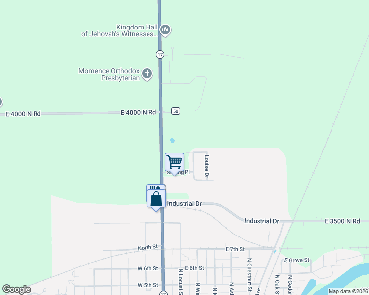 map of restaurants, bars, coffee shops, grocery stores, and more near 958 Brown Drive in Momence