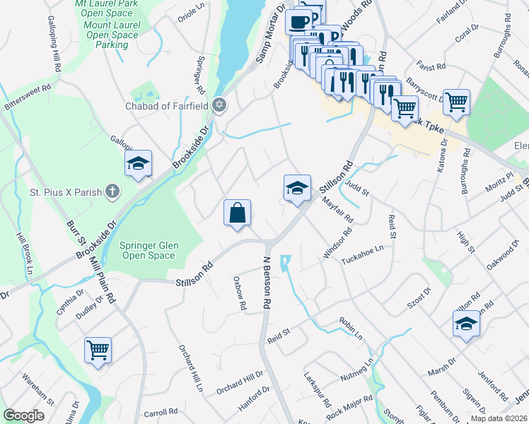 map of restaurants, bars, coffee shops, grocery stores, and more near 88 September Place in Fairfield