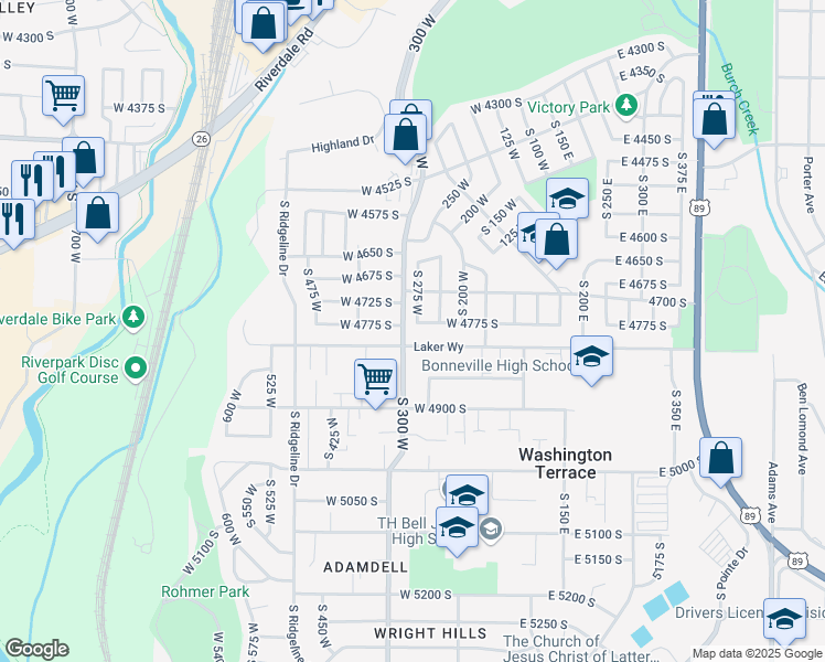 map of restaurants, bars, coffee shops, grocery stores, and more near 287 West 4775 South in Ogden