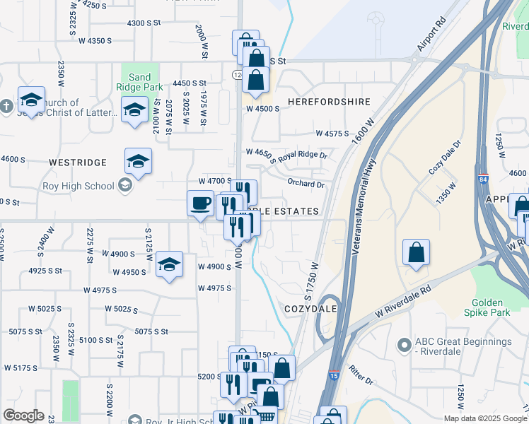 map of restaurants, bars, coffee shops, grocery stores, and more near 4783 South 1800 West in Roy