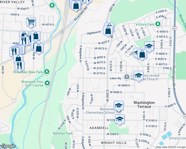 map of restaurants, bars, coffee shops, grocery stores, and more near 423 West 4775 South in Ogden