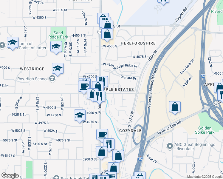 map of restaurants, bars, coffee shops, grocery stores, and more near 4783 South 1800 West in Roy