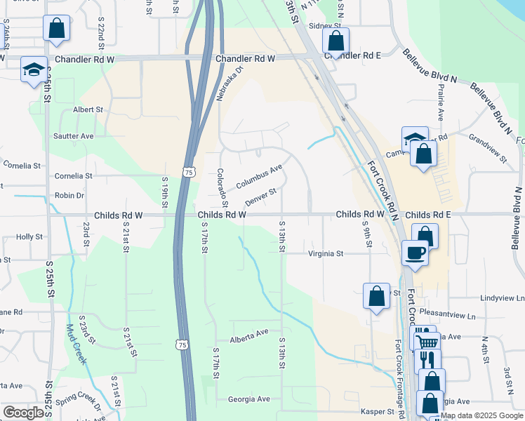 map of restaurants, bars, coffee shops, grocery stores, and more near 1408 Childs Road West in Bellevue