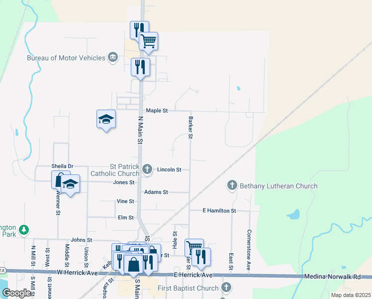 map of restaurants, bars, coffee shops, grocery stores, and more near 523 Barker Street in Wellington