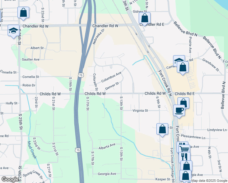 map of restaurants, bars, coffee shops, grocery stores, and more near 1406 Childs Road West in Bellevue