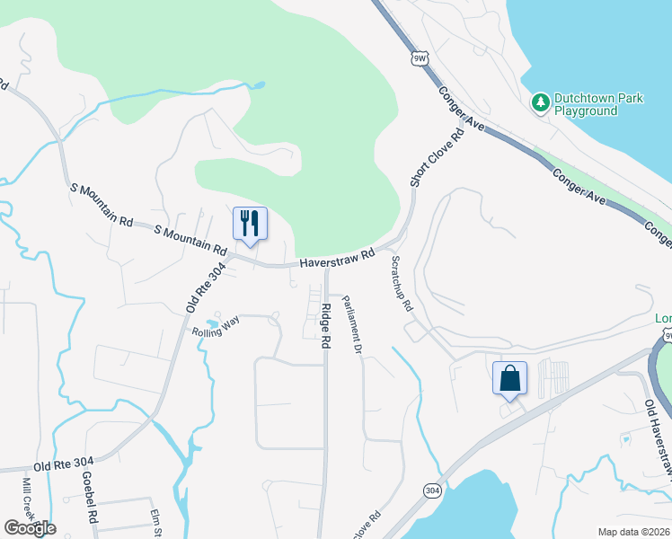 map of restaurants, bars, coffee shops, grocery stores, and more near 3 Parliament Drive in New City