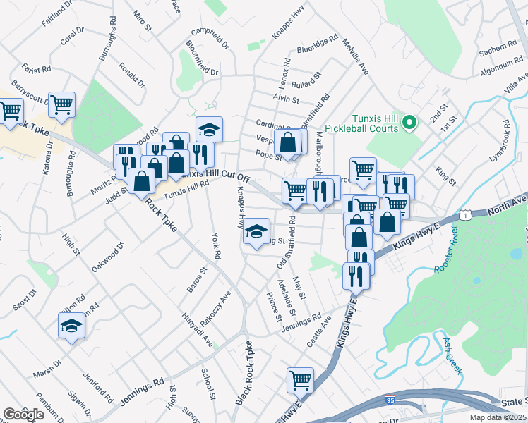 map of restaurants, bars, coffee shops, grocery stores, and more near 93 Division Avenue in Fairfield