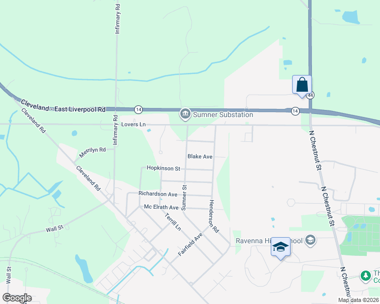 map of restaurants, bars, coffee shops, grocery stores, and more near 6830 Sumner Street in Ravenna