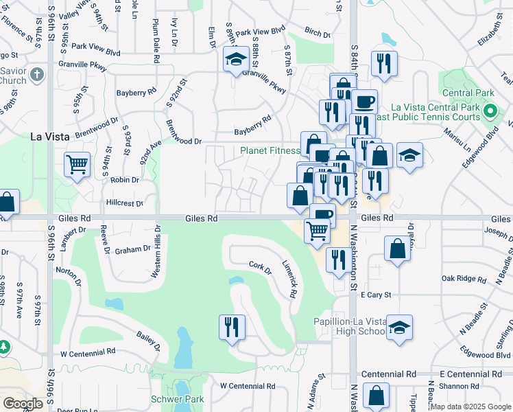 map of restaurants, bars, coffee shops, grocery stores, and more near 8222 South 87th Street in La Vista