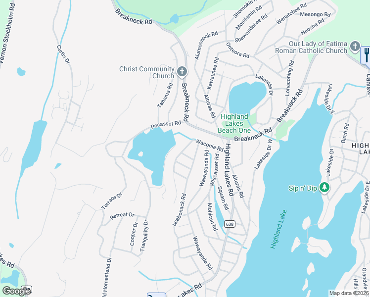 map of restaurants, bars, coffee shops, grocery stores, and more near 263 Acabonack Road in Vernon Township