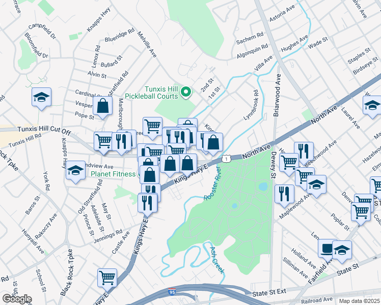 map of restaurants, bars, coffee shops, grocery stores, and more near 127 Connecticut 58 in Fairfield
