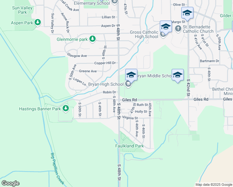 map of restaurants, bars, coffee shops, grocery stores, and more near 8258 South 48th Street in Bellevue