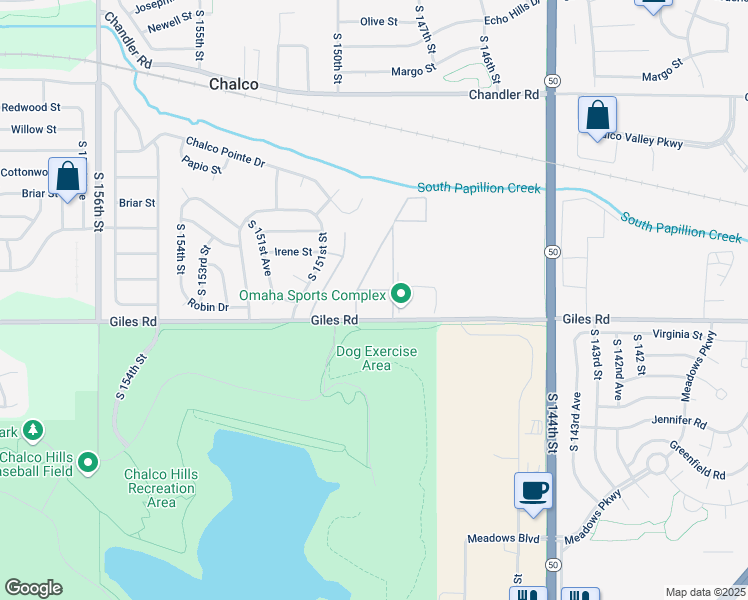 map of restaurants, bars, coffee shops, grocery stores, and more near 14808 Giles Road in Omaha