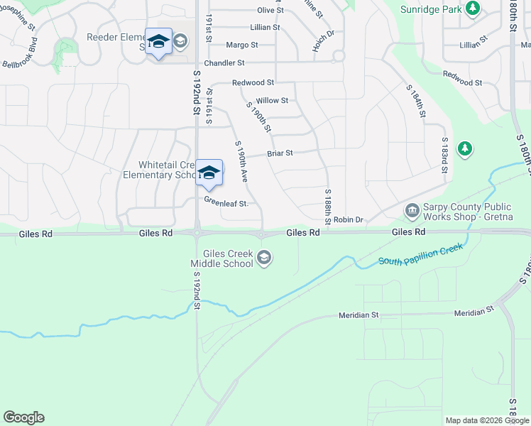 map of restaurants, bars, coffee shops, grocery stores, and more near 8251 South 190th Avenue in Omaha