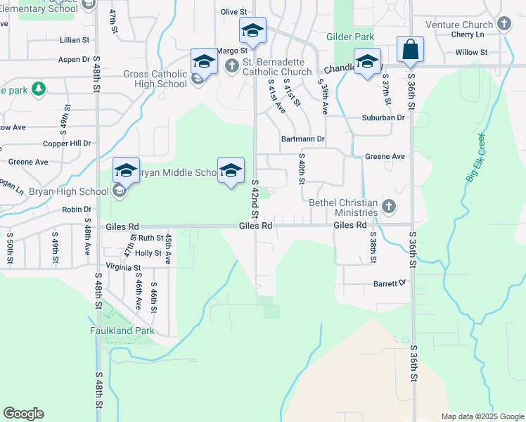 map of restaurants, bars, coffee shops, grocery stores, and more near 8255 South 42nd Street in Bellevue
