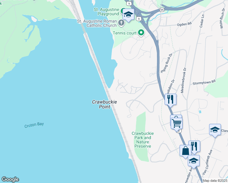map of restaurants, bars, coffee shops, grocery stores, and more near 1510 Eagle Bay Drive in Ossining
