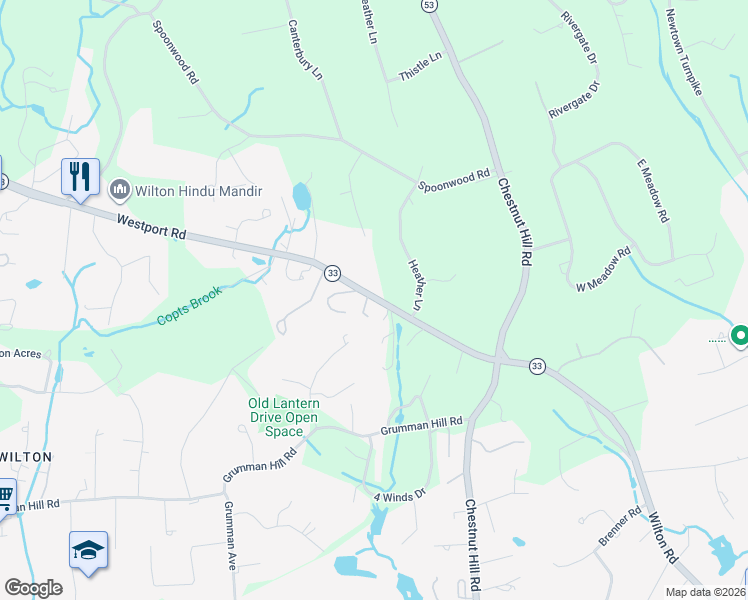 map of restaurants, bars, coffee shops, grocery stores, and more near 193 Westport Road in Wilton