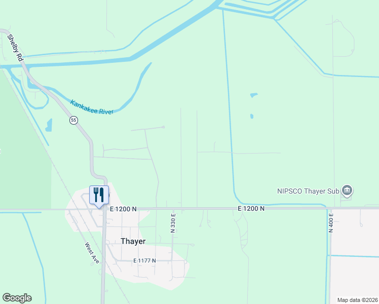 map of restaurants, bars, coffee shops, grocery stores, and more near 12197 North 332E in De Motte
