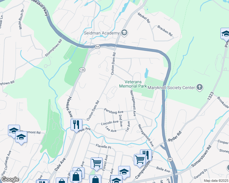 map of restaurants, bars, coffee shops, grocery stores, and more near 26 Croton Dam Road in Ossining