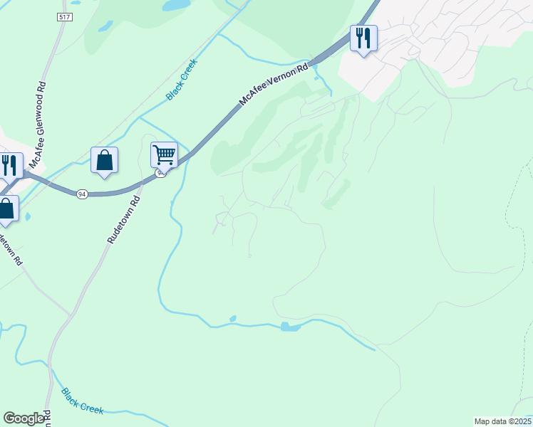 map of restaurants, bars, coffee shops, grocery stores, and more near 5 Alpine Trail in Vernon Township