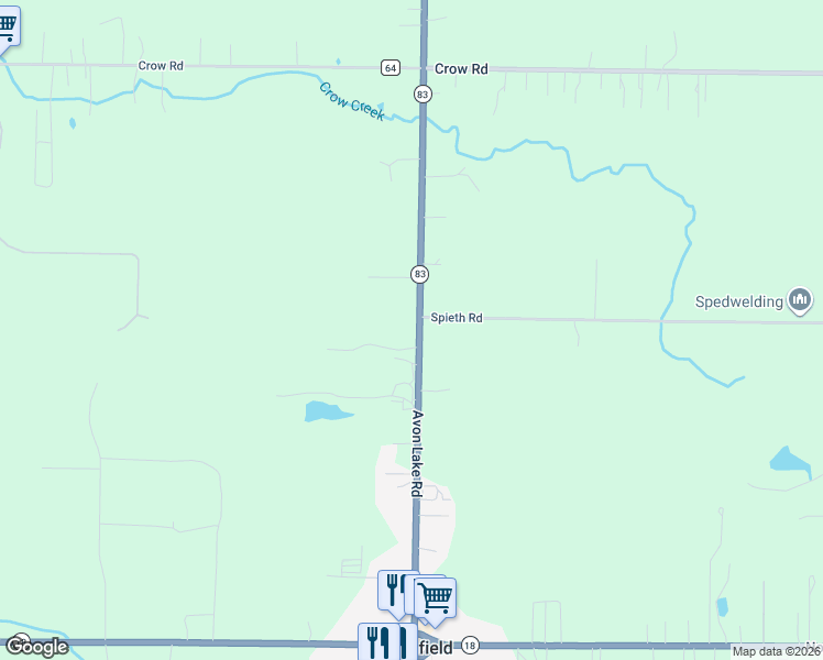 map of restaurants, bars, coffee shops, grocery stores, and more near 3556 Avon Lake Road in Litchfield