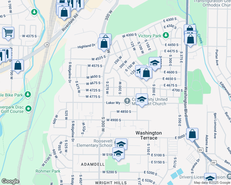 map of restaurants, bars, coffee shops, grocery stores, and more near 4746 South 250 West in Ogden