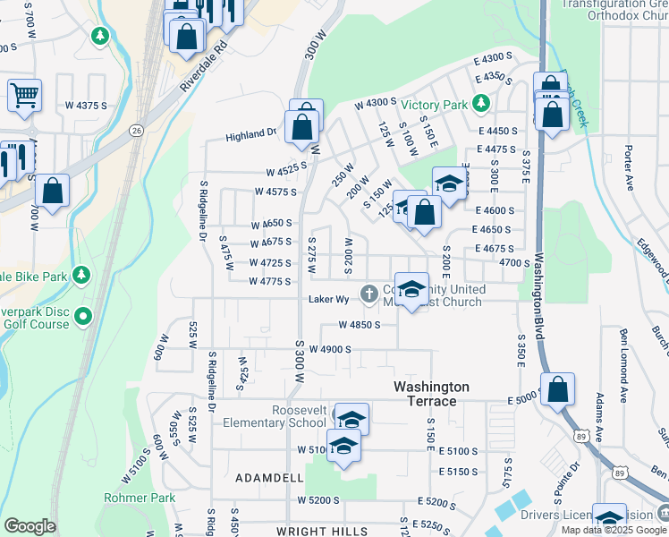 map of restaurants, bars, coffee shops, grocery stores, and more near 4746 South 250 West in Ogden