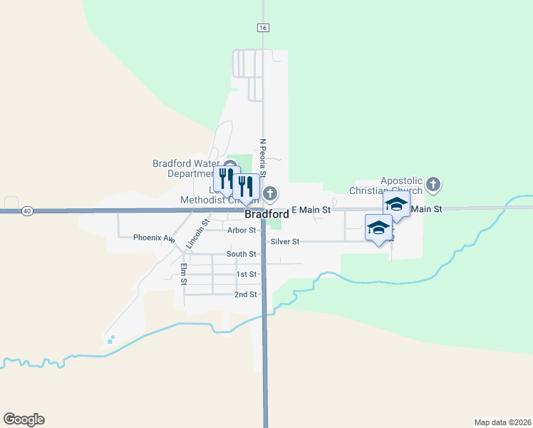map of restaurants, bars, coffee shops, grocery stores, and more near in Bradford