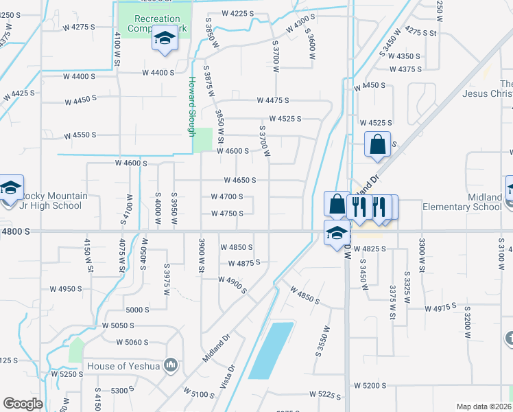 map of restaurants, bars, coffee shops, grocery stores, and more near 4724 South 3750 West in Roy
