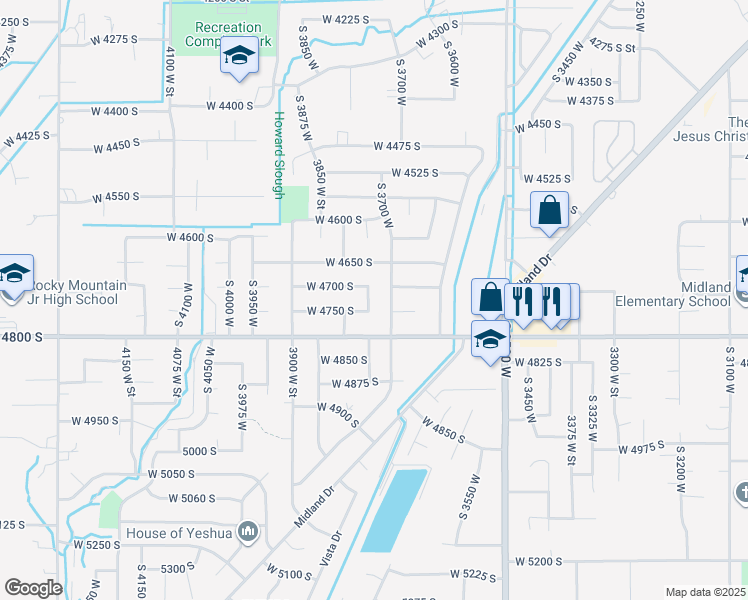 map of restaurants, bars, coffee shops, grocery stores, and more near 4724 South 3750 West in Roy