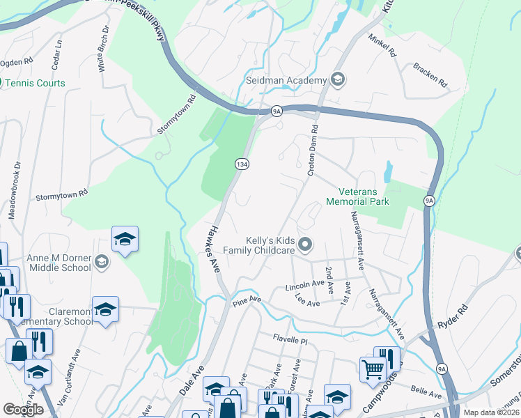 map of restaurants, bars, coffee shops, grocery stores, and more near 5 Roosa Lane in Ossining