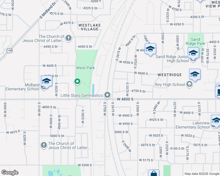 map of restaurants, bars, coffee shops, grocery stores, and more near 4733 South 2675 West in Roy
