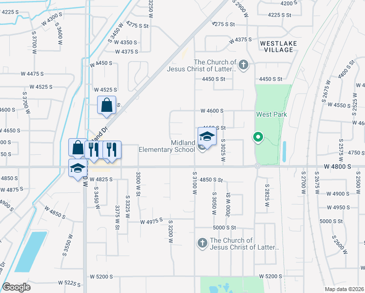 map of restaurants, bars, coffee shops, grocery stores, and more near 3176 4725 South in Roy