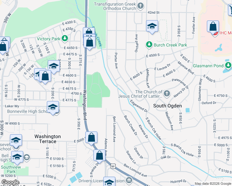 map of restaurants, bars, coffee shops, grocery stores, and more near 4695 Burch Creek Drive in Ogden