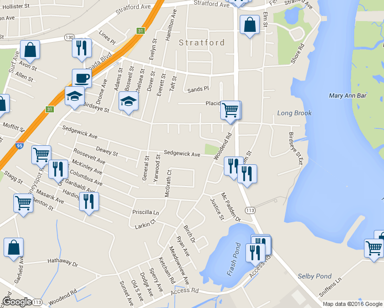 map of restaurants, bars, coffee shops, grocery stores, and more near 625 Sedgewick Ave in Stratford