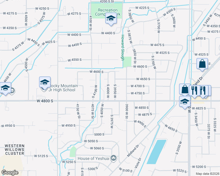 map of restaurants, bars, coffee shops, grocery stores, and more near 4693 South 3950 West in Roy