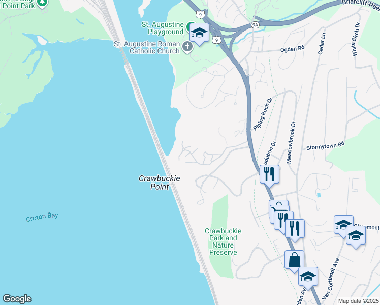 map of restaurants, bars, coffee shops, grocery stores, and more near 28 Eagle Bay Drive in Ossining