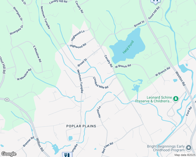 map of restaurants, bars, coffee shops, grocery stores, and more near 9 Crooked Mile Road in Westport