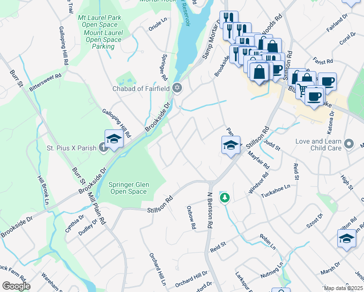 map of restaurants, bars, coffee shops, grocery stores, and more near 2405 North Benson Road in Fairfield